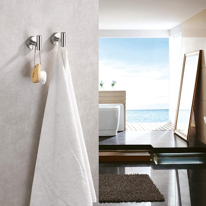 TASTOS Bathroom Towel Hooks Brushed Nickel, 2 Pack Stainless Steel Robe Coat - Image 4