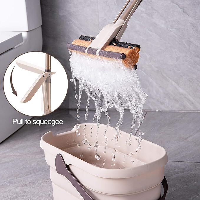 Eyliden Sponge Mop with 1 Extra Reusable Absorbent Sponge Refills, Easy Squeeze - Image 2