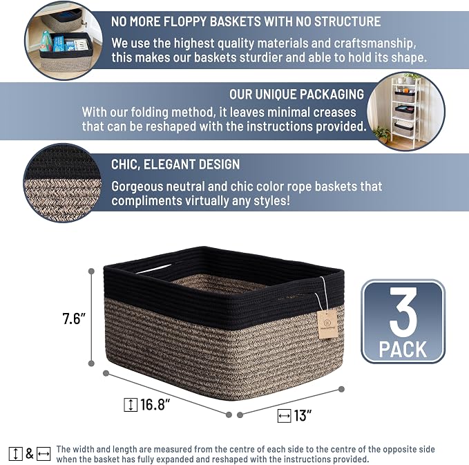 NaturalCozy Storage Baskets 16.8”x13”x7.6” Cotton Rope Woven Baskets - Image 2
