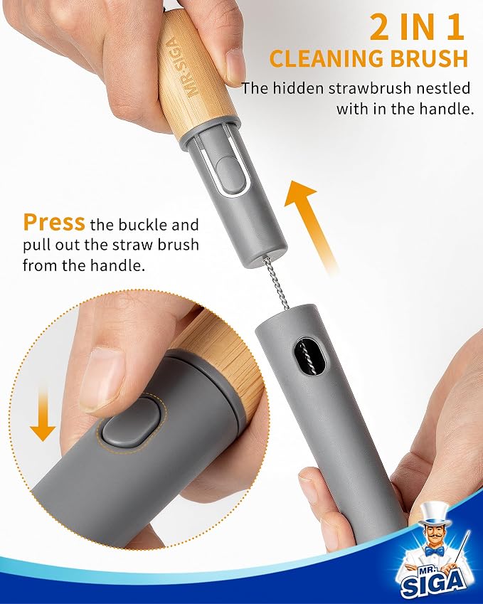 MR.SIGA Water Bottle Brush and Straw Cleaner Brush, Long Handle Bottle Cleaner - Image 3
