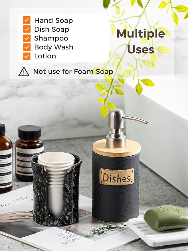 Kitchen Soap Dispenser Set, Ceramic Hand and Dish Soap Dispenser - Image 3