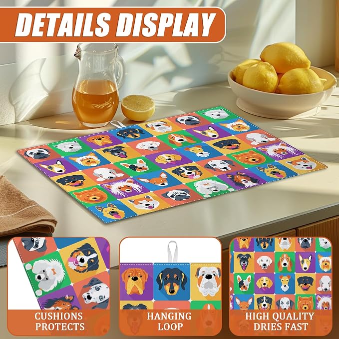 Cute Dogs Dish Drying Mat for Kitchen Counter Microfiber Absorbent Dish Kitchen - Image 3