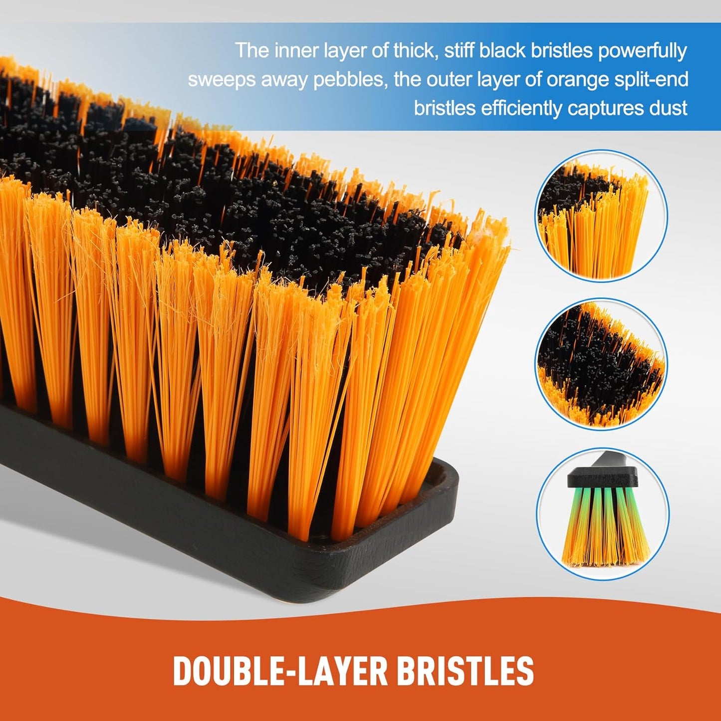 CLEANHOME 24”Push Broom Brush for Floor Cleaning with 65” Long Handle and Stiff Bristles, Heavy Duty Brush for Shop, Deck, Garage, Concrete,Indoor and Outdoor Broom,Orange