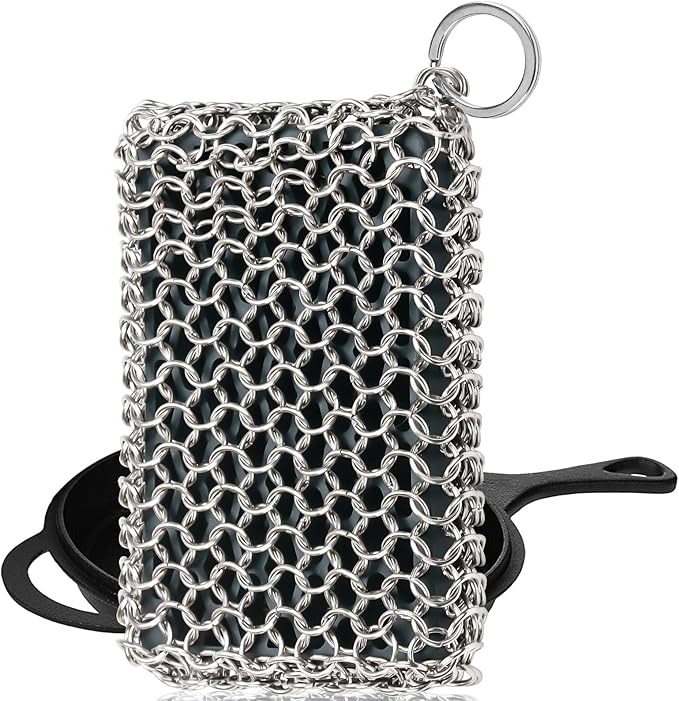 Herda Chain Mail Cast Iron Cleaner Scrubber, 316 Chainmail Pan Scrubber Metal - Image 7