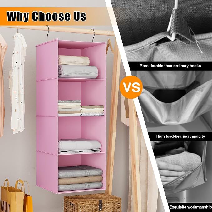 Hanging Closet Organizer, Easy Mount Foldable 4-Shelf Hanging Closet Wardrobe - Image 8