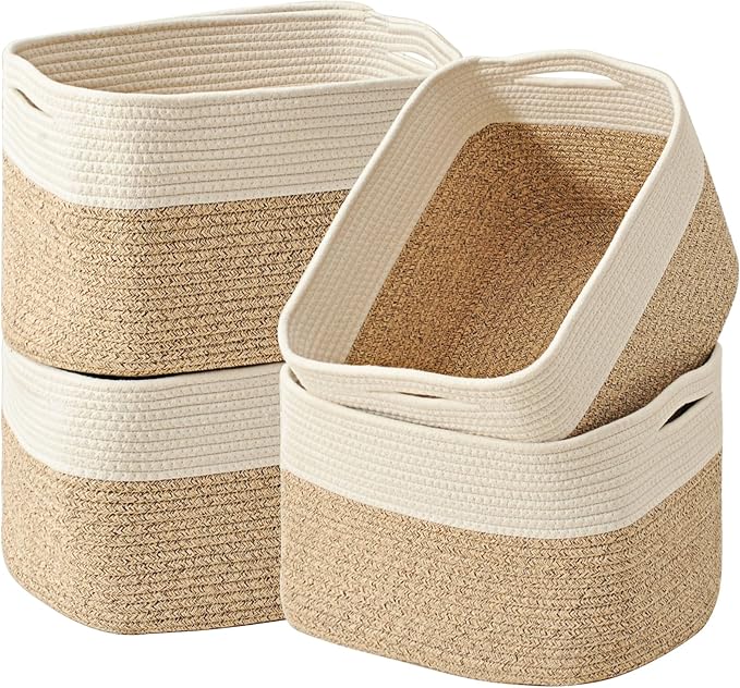 Storage Baskets for Organizing & Shelves, Woven Cotton Rope Organization Bins by ICERZCZ