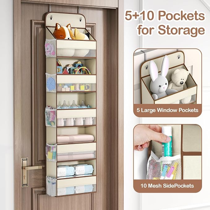 LAMU 5 Tier Over the Door Organizer Hanging, 5 Large Pockets and 10 Side - Image 3