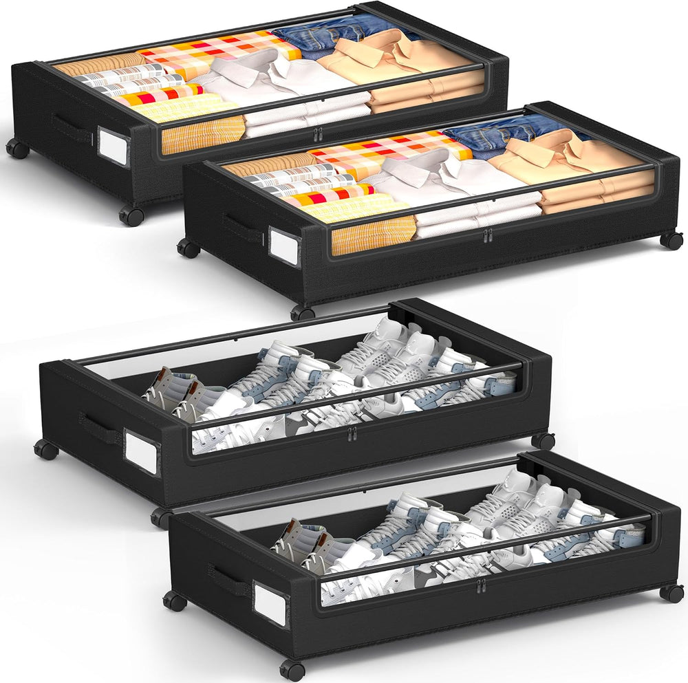 Under Bed Storage with Wheels, Square Under Bed Storage Containers, 4 Pack