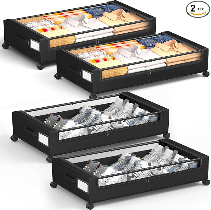 Under Bed Storage with Wheels, Square Under Bed Storage Containers, 4 Pack by YEEBONIX-UnderBedStorage