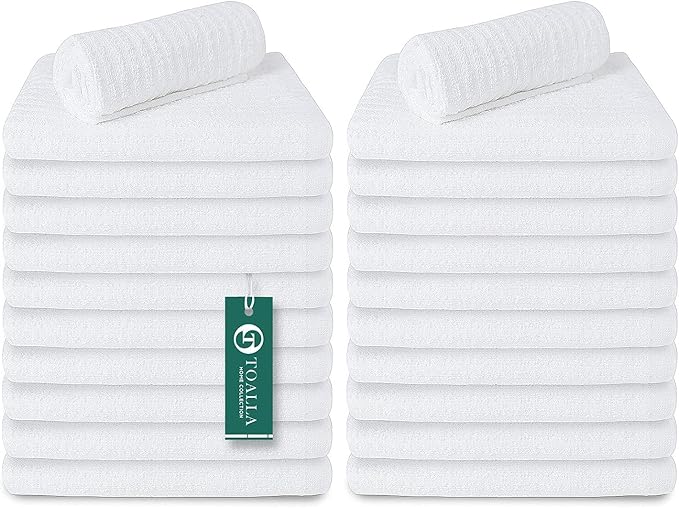 Bar Mop White Ribbed 16x19 Pack of 24, 100% Cotton Absorbent Kitchen Towel Dish by TOALLA