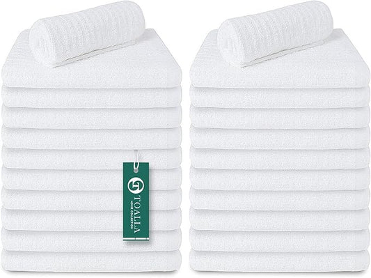 Bar Mop White Ribbed 16x19 Pack of 24, 100% Cotton Absorbent Kitchen Towel Dish by TOALLA