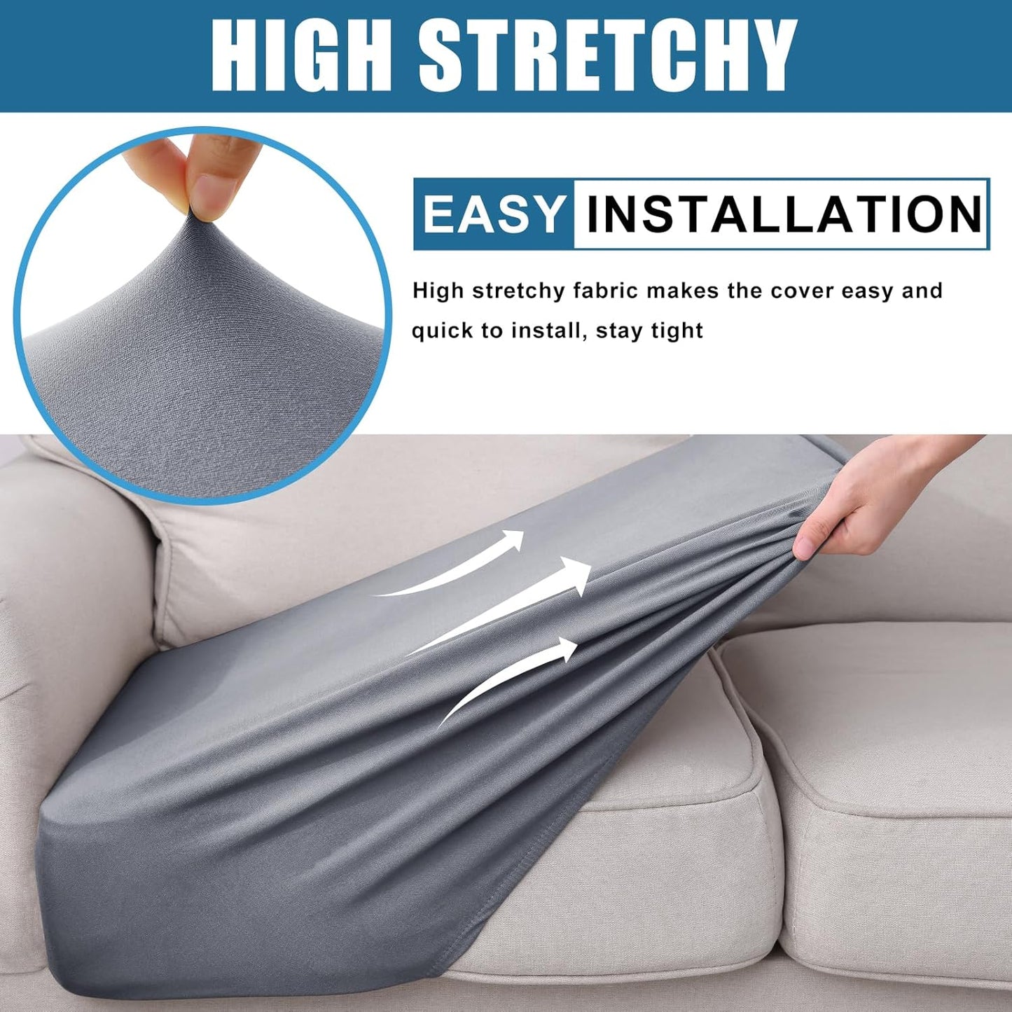 Smiry Waterproof Couch Cushion Covers, Stretch Washable Sofa Cushion Cover, Soft Sofa Slipcover Elastic Non-Slip Furniture Protector for Pets, Kid (3 Pack, Grey)