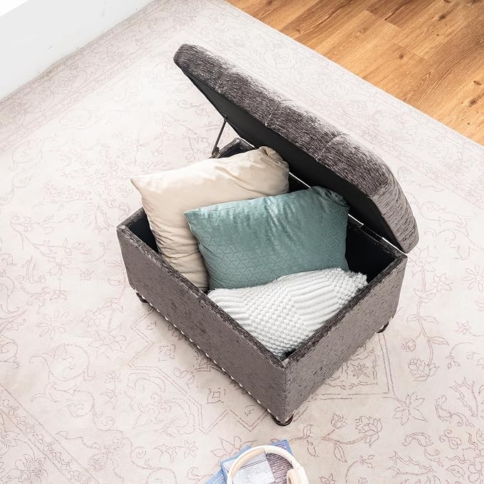 Joveco Storage Ottoman Bench, Rectangle 24" Velvet Foot Rest Stool Square