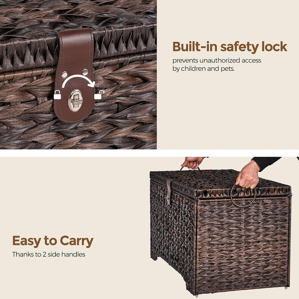 165L Handwoven Wicker Storage Basket with Lid, Large Storage Trunk
