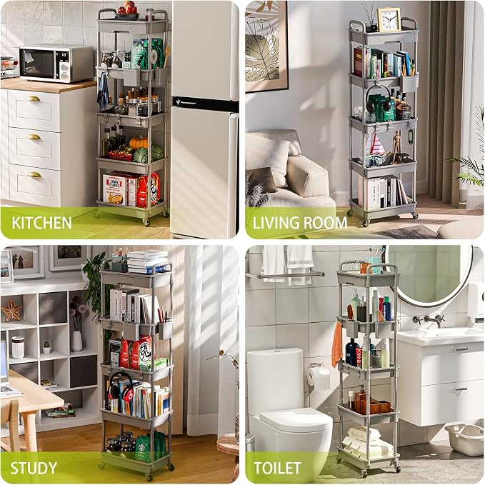 5 Tier Rolling Cart Organizer, Bathroom Cart Organizers - Image 6