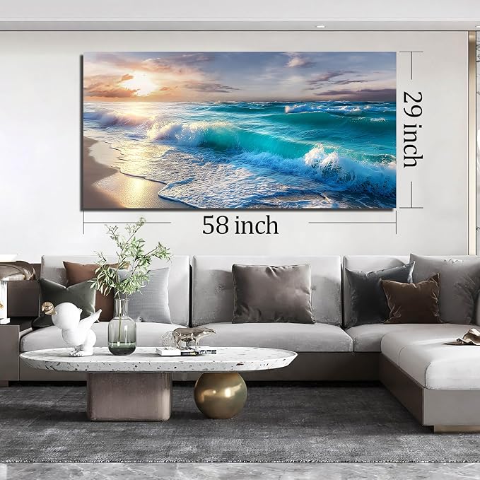 GUGIKA Ocean Wall Art for Living Room, Size 59 x 29 Inches - Image 7