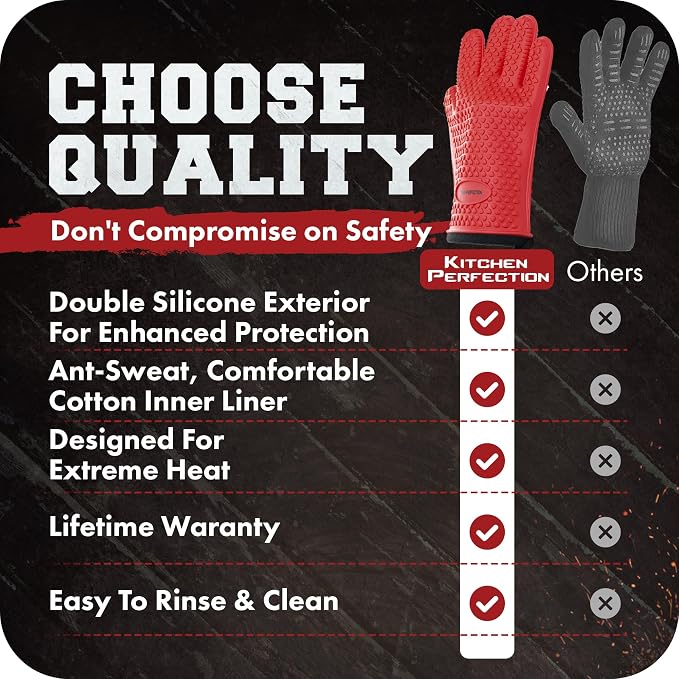 KITCHEN PERFECTION XL Silicone Smoker Oven Gloves-Extreme Heat Resistant BBQ - Image 9