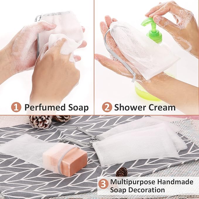 Cobahom 6 Pcs Mesh Soap Bag Mesh Foaming Net Soap Sack Bags Soap Handmade Soap - Image 5