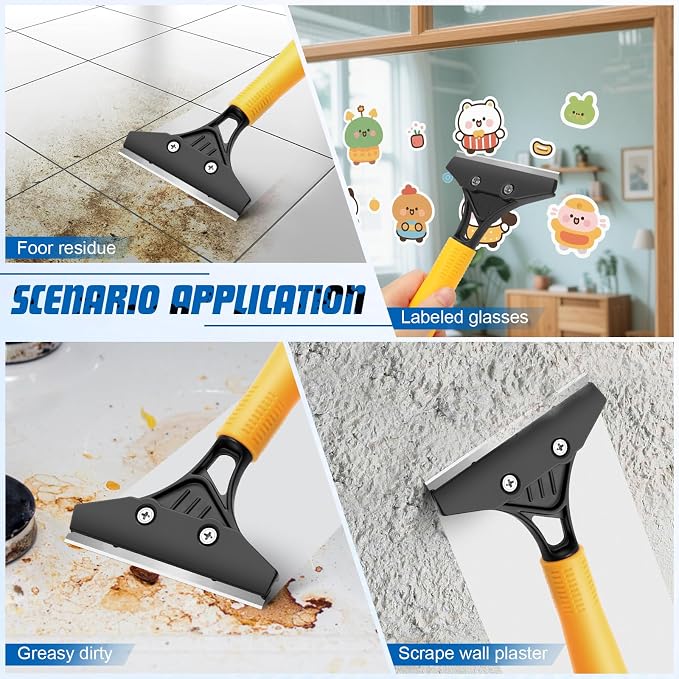 Floor Scraper Heavy Duty with Long Handle, 4 Inch Razor Blade Floor Scraper - Image 2