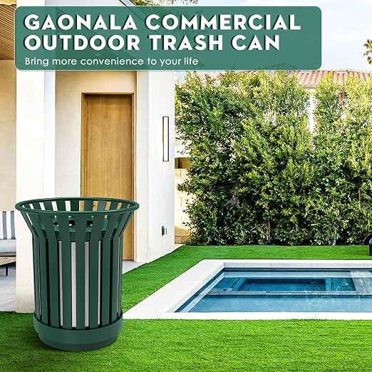 27.6IN Round Large Outdoor Trash Can, Heavy Duty Metal Slatted Garbage Can - Image 7