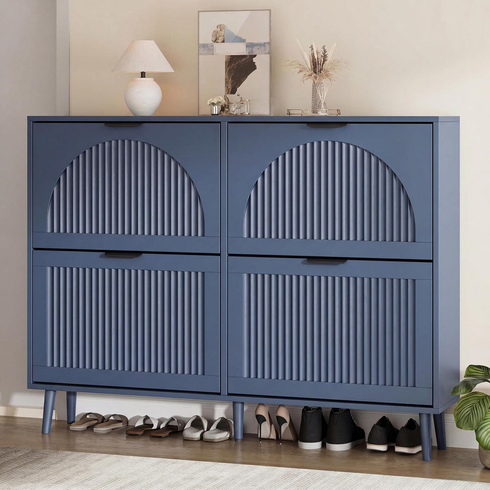 Shoe Storage Cabinet with 4 Flip Drawers, Narrow Wood Shoe Organizer Cabinet ...