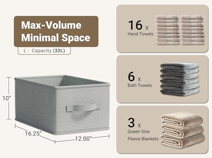 3 Pack Fabric Storage Bins for Shelves | 16.25x12x10in Closet Storage Baskets | - Image 3