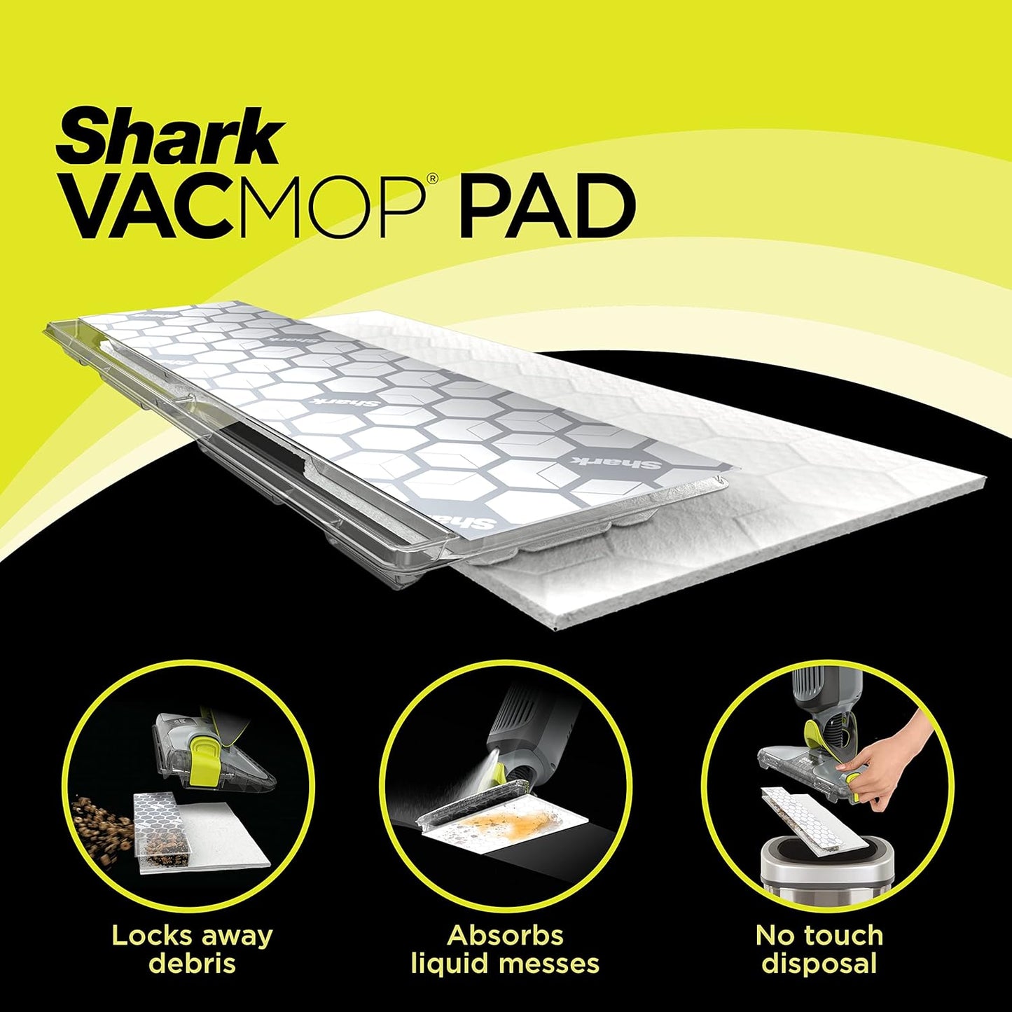 Shark VACMOP Disposable Hard Floor Pad Refills, Compatible with VM252 & VM180, No-Touch Disposal, for use on All Sealed Floors - Stone, Hardwood, Laminate & Tile, (32 Count Total), VMP32