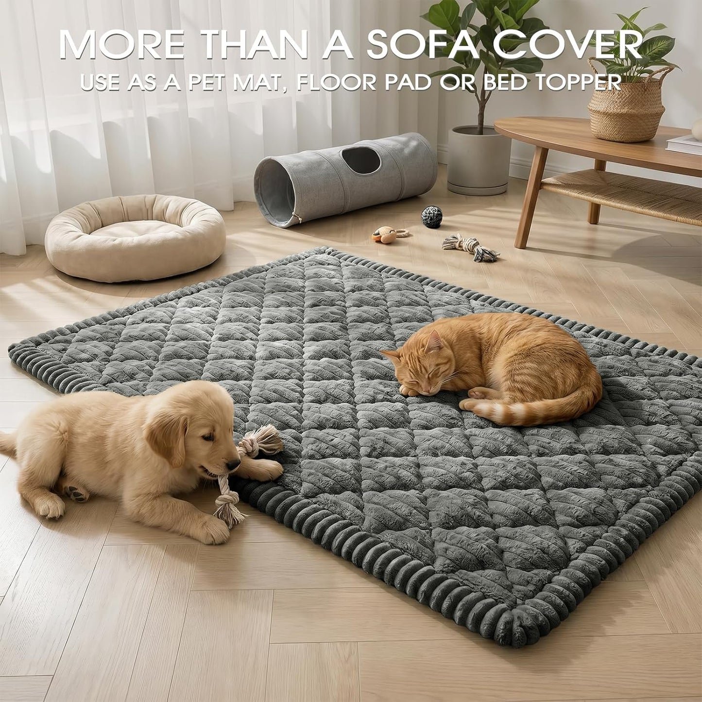 Couch Covers for Dogs, Non Slip Washable Pet Couch Cover for Sofa, Soft Thick Plush Sofa Protector for Dogs and Cats, Furniture Protector for Loveseat, Recliner, Dark Grey, 27.6" x 70.9"