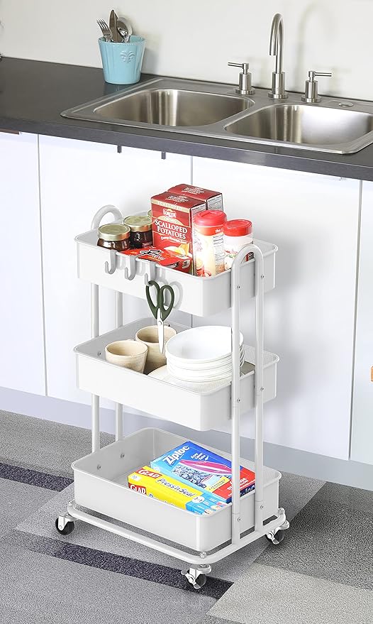 Simple Houseware 3-Tier Heavy Duty Metal Utility Rolling Cart - Image 5
