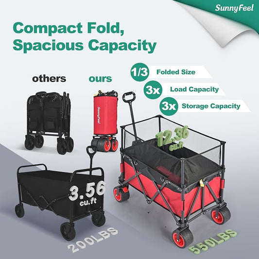 SUNNYFEEL Heavy Duty Collapsible Outdoor Utility Wagon Cart 500LB Capacity - Image 2