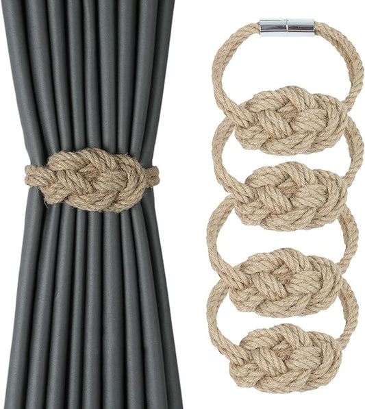 4 Pack Natural Jute Magnetic Curtain Tiebacks, Boho Rustic Style Decorative by HedongHexi