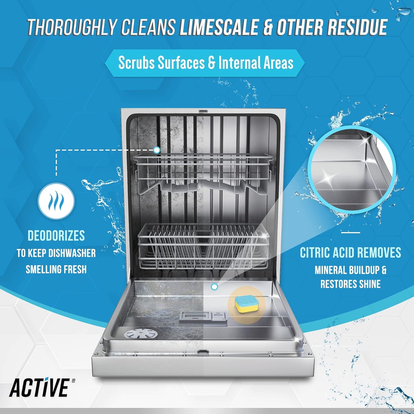 ACTIVE Washing Machine And Dishwasher Cleaning Tablets Bundle - Includes 12 Month Supply Dishwasher Cleaner Deodorizer & Washing Machine Descaler Deep Cleaning Tablets - 48 Tablet Combo