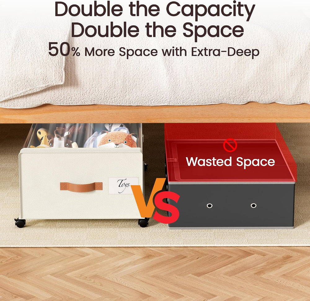 Yecaye 95L Under Bed Storage Containers, Fits 11" Under Bed, 2 Pack, Beige