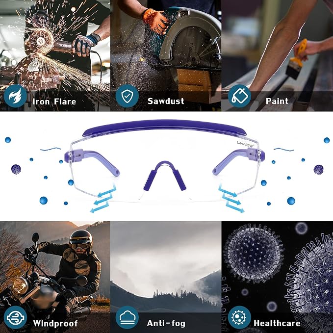UKNOW Safety Goggles Over Glasses, Safety Glasses Anti Fog Wraparound Eye - Image 7