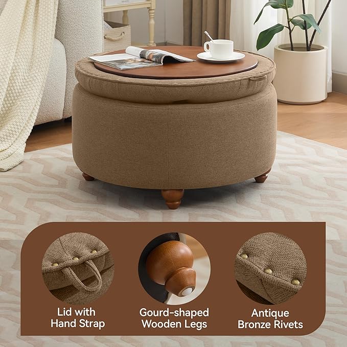 30Inch Round Storage Ottoman - Image 3