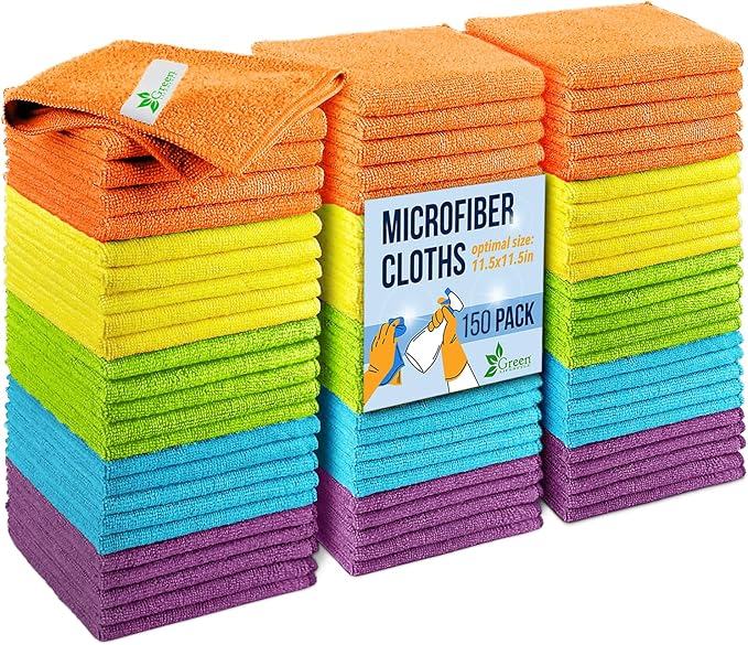 GREEN LIFESTYLE Chamois Cloth, Microfiber Cleaning Cloth 150 Pack, Borderless by GreenLifeStyle