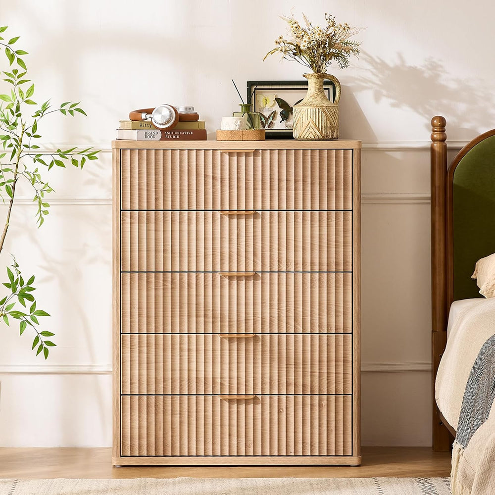 LEYAOYAO Fluted 5 Drawers Dresser for Bedroom, 41" Tall Modern Chest of ...