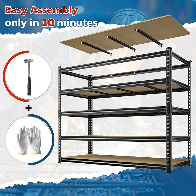 59.8"W Garage Shelving 72"H Storage Shelves 2750LBS Metal Shelving Heavy Duty - Image 7