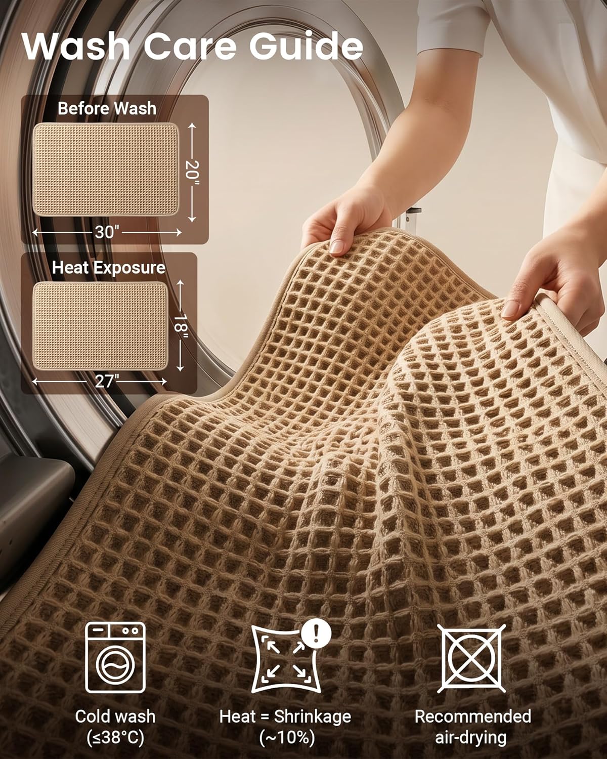 Furicher Upgraded Non Slip Waffle Bath Mat, Super Absorbent Bathroom Rugs, 20x30 inch Boho Decor Kitchen Rug, Soft & Machine Washable Bathroom Floor Mat for Tub, Sink, Vanity, Entryway (Brown)