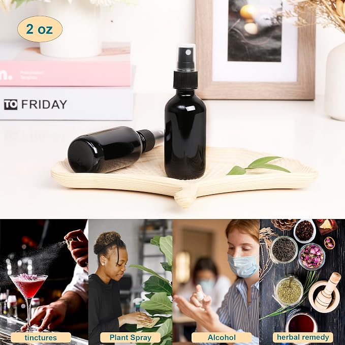 Black Glass Small Spray Bottle 2 oz 24 Packs, Fine Mist Sprayer Small Clear - Image 6