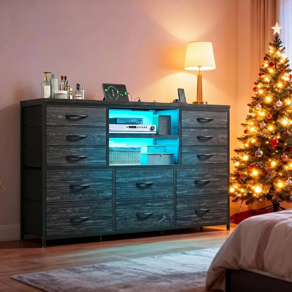 EnHomee Dresser for Bedroom with LED Lights & Charging Station