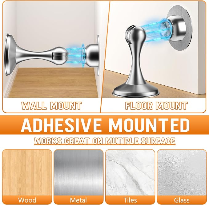 Crosize Magnetic Door Stoppers 4 Pack, Stainless Steel Door Catch - Image 5