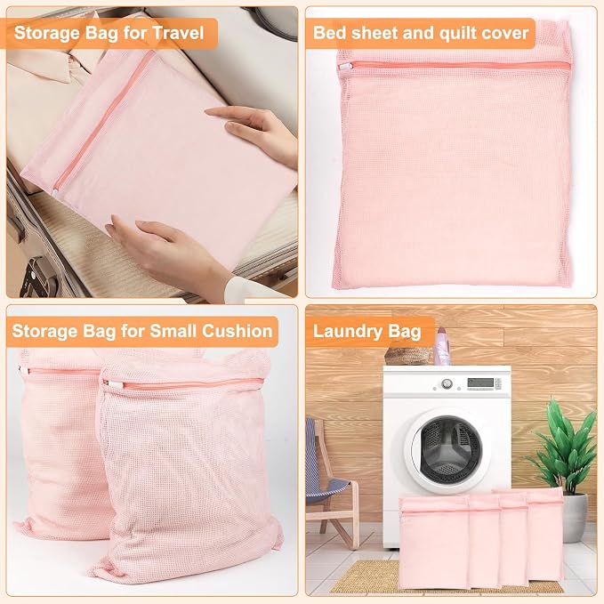 4-Piece Pink Large Durable Organic Cotton Mesh Laundry Bags - Image 6