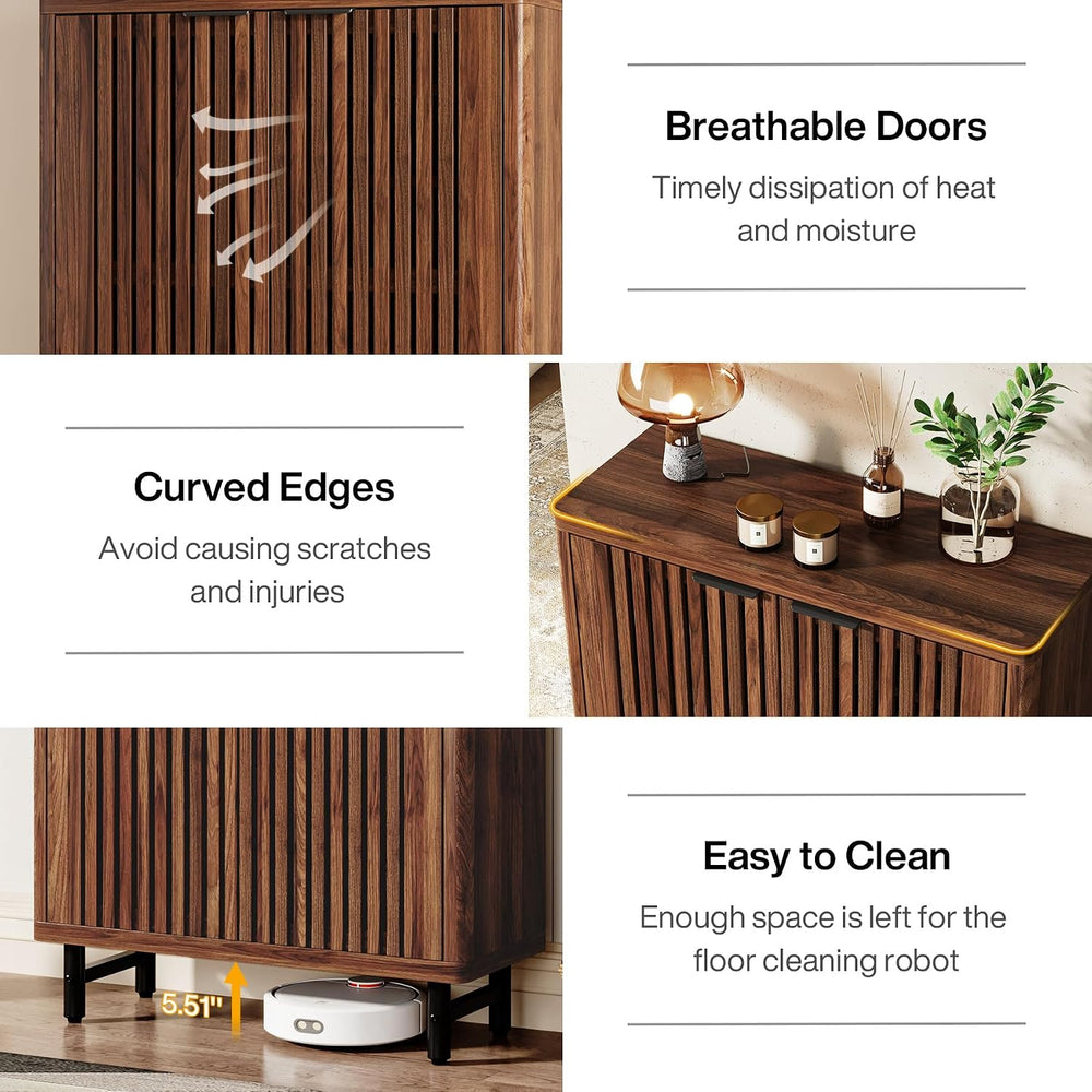 Tribesigns 6-Tier Bathroom Floor Cabinet with 2 Shutter Doors, Wooden Bathroo...