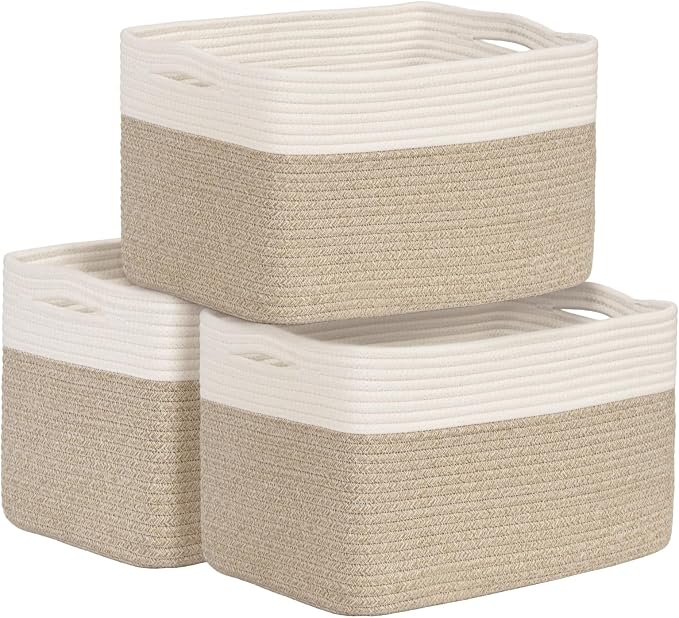 Shelf Baskets for Organizing, Woven Storage Basket for Shelves, Cotton Rope by Degeyoyo