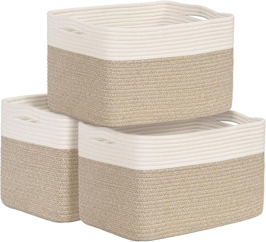 Shelf Baskets for Organizing, Woven Storage Basket for Shelves, Cotton Rope by Degeyoyo