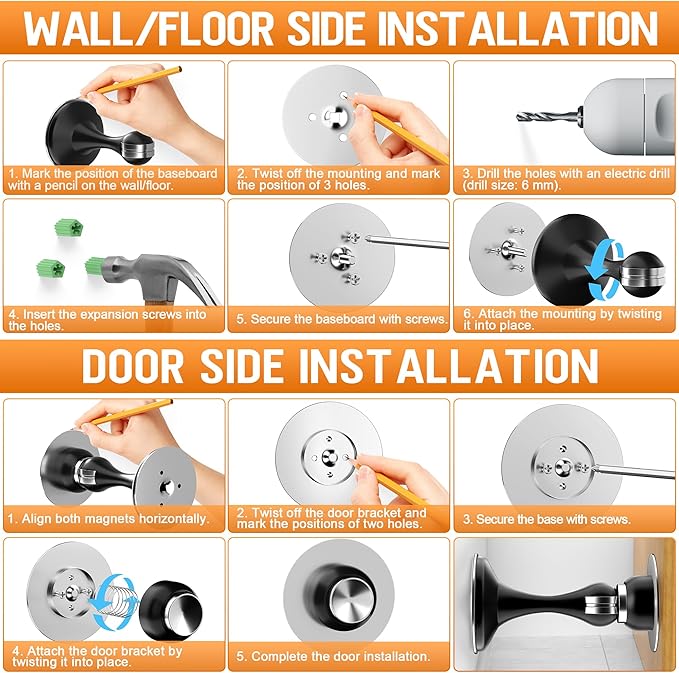 Crosize Magnetic Door Stoppers 2 Pack, Stainless Steel Door Catch - Image 6