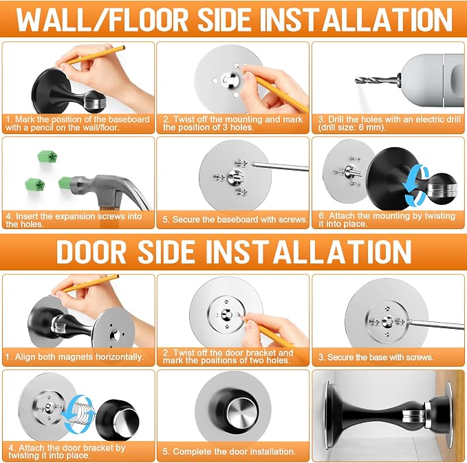 Crosize Magnetic Door Stoppers 4 Pack, Stainless Steel Door Catch - Image 6