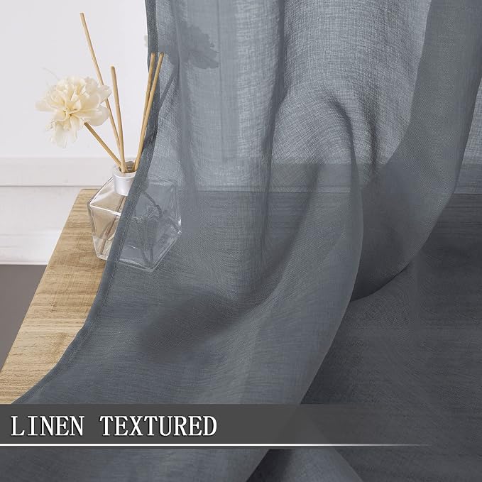Tollpiz Sheer Curtains Linen Textured Bedroom Curtain Sheers Light Filtering - Image 2