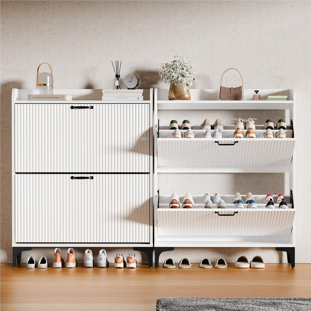 HIFYOBRO Narrow Shoe Storage Cabinet with 2 Flip Drawers for Entryway